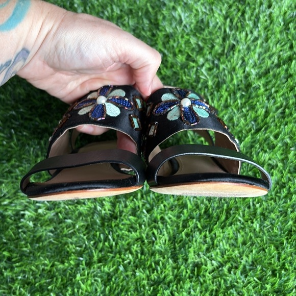 TORY BURCH Estella Wedge Black Beaded Strappy Sandals size 5.5 - Picture 5 of 10